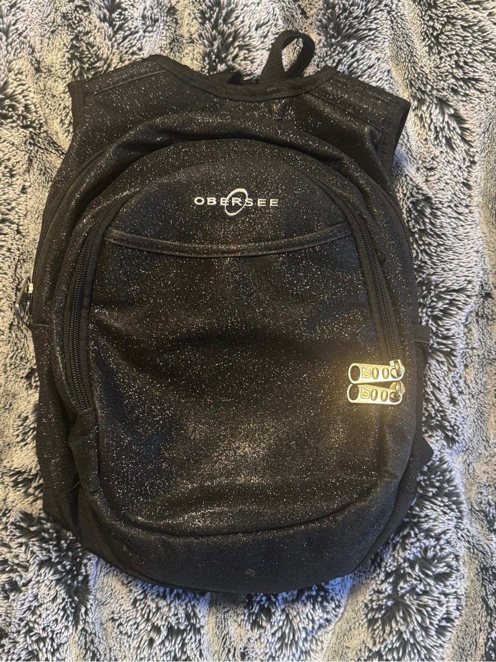 Obey Kids Black Glitter Backpack with Front Lock Accent